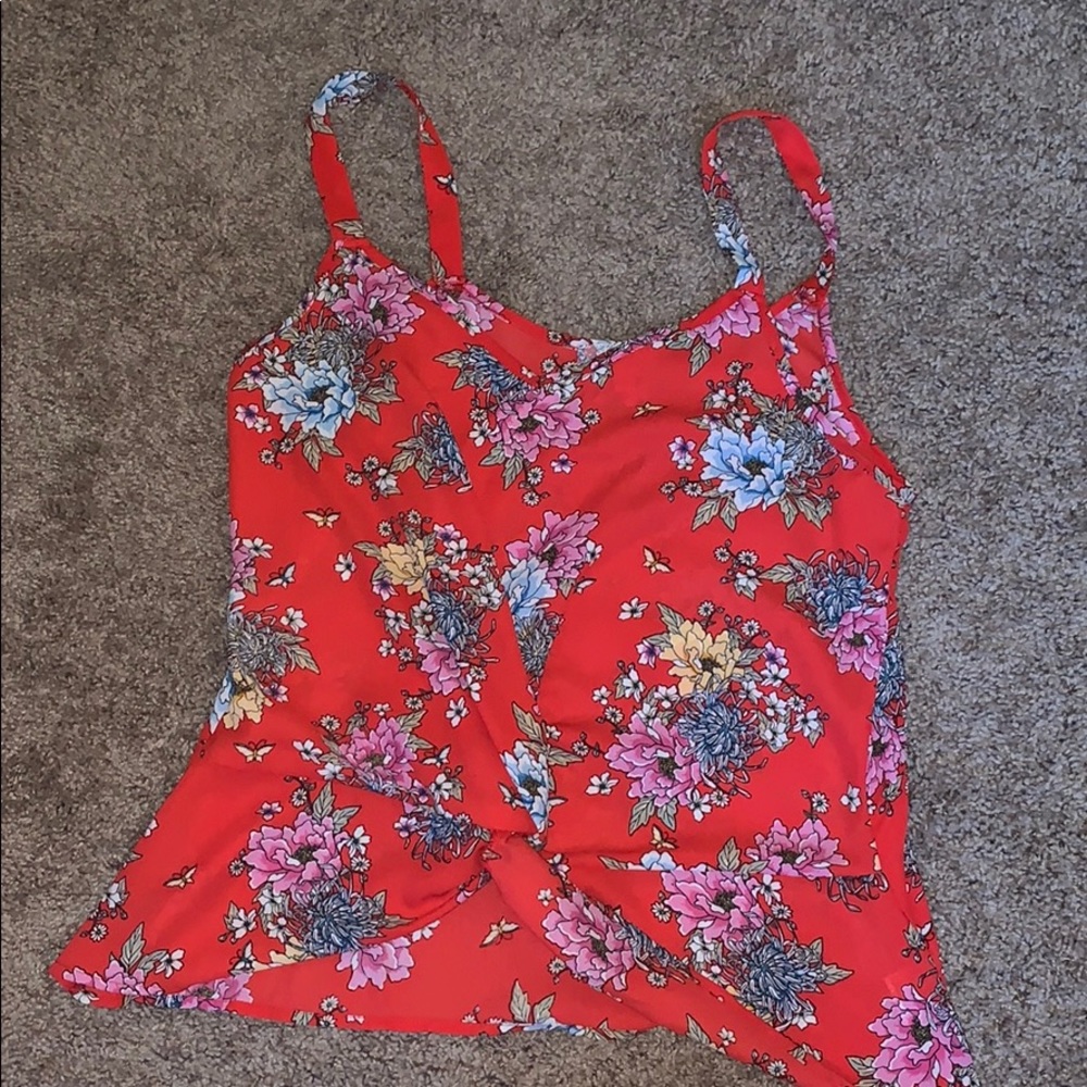Red floral dressy tank top